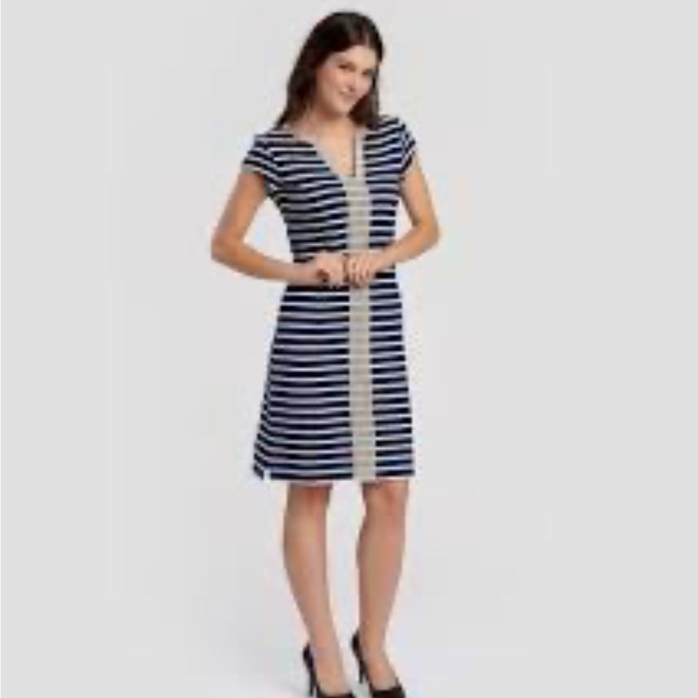 HatleyNavy and White Striped Dress with Decorative Trim Size XL